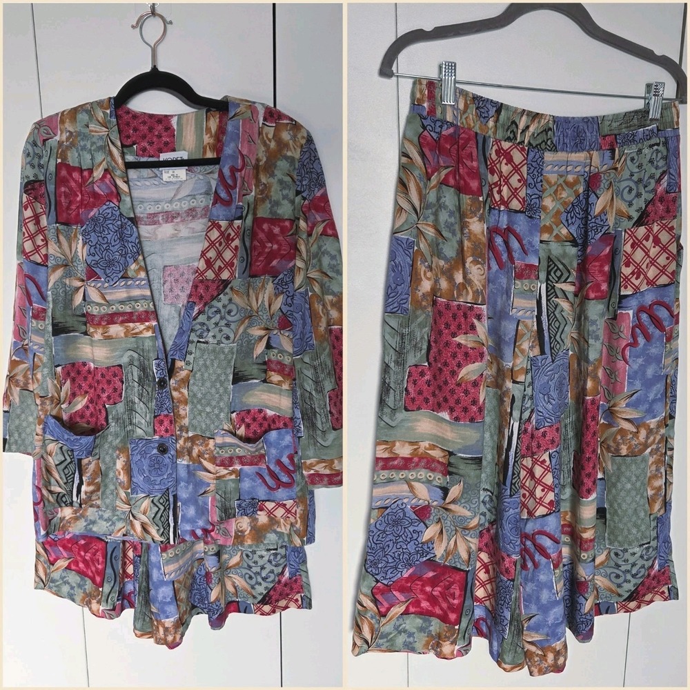 Vintage Koret Patchwork Culottes Set Two Piece Artsy Abstract Lagenlook‎